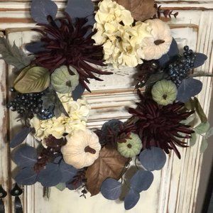 Fall Pumpkin Wreath, Hydrangea Mum Pumpkin Wreath, Home Decor, Fall Decor